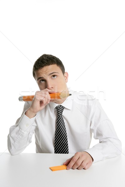 Stockfoto: Jonge · zakenman · student · denken · potlood · gebaar