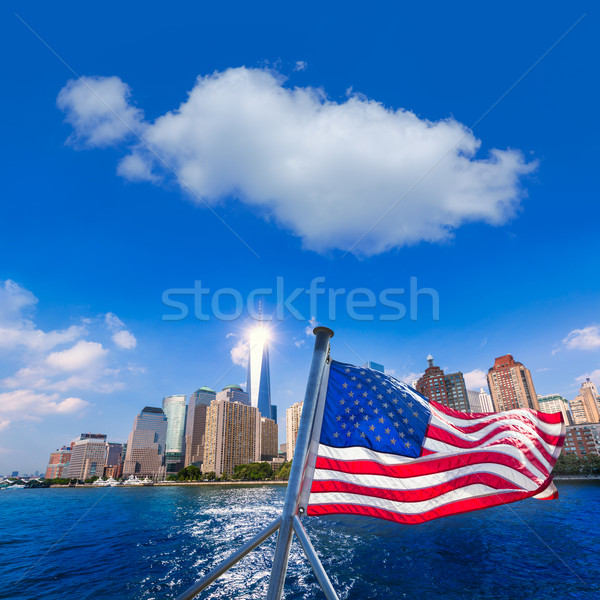 Manhattan skyline New York American Flag Stock photo © lunamarina