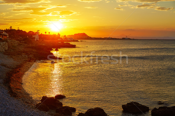 Foto stock: Puesta · de · sol · mediterráneo · España · playa · sol · naturaleza