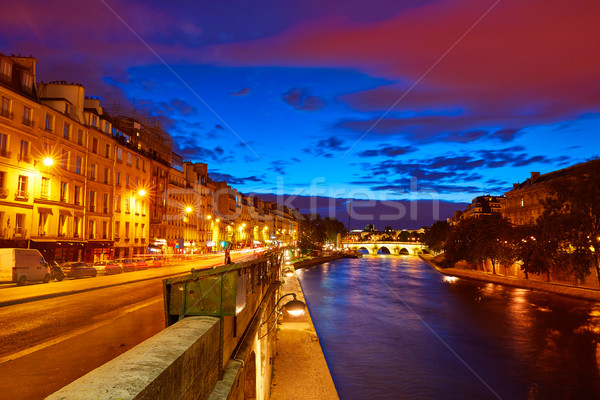 Paris Seine river sunset in France Saint Michel Stock photo © lunamarina