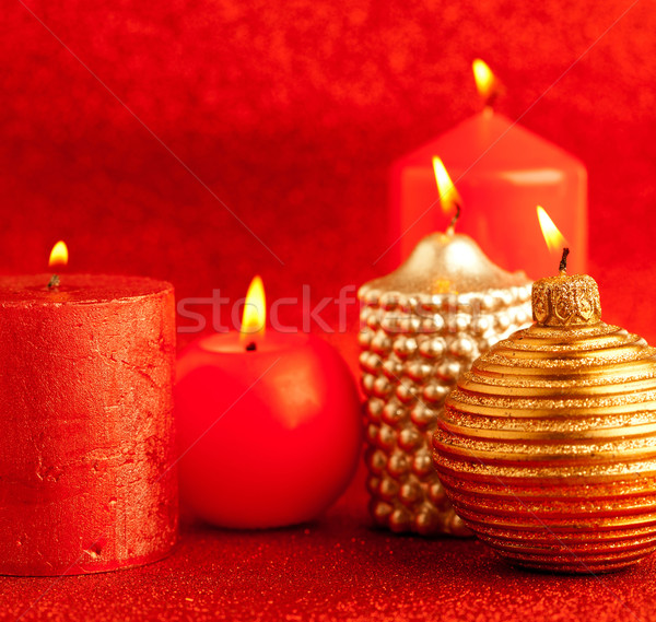 Foto d'archivio: Natale · candele · gruppo · rosso · glitter · fuoco