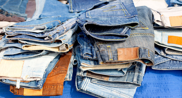 Blue jeans denim fashion pants mixed stacked Stock photo © lunamarina
