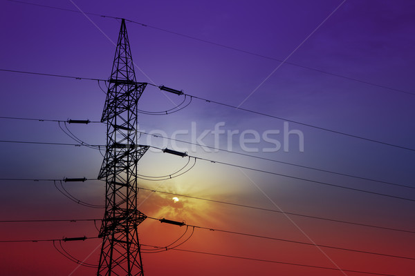 Dramatyczny chmury niebo elektryczne wieża podświetlenie Zdjęcia stock © lunamarina