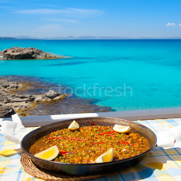 Paella mediterranean rice food in balearic islands Stock photo © lunamarina