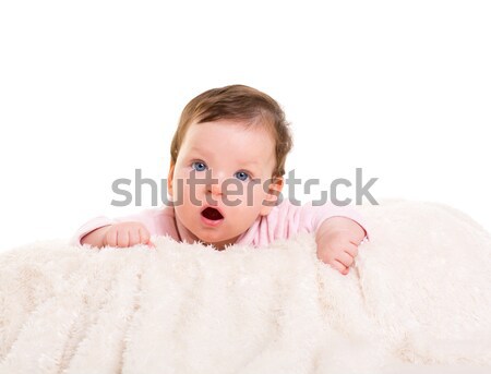 baby girl open mouth funny gesture in pink Stock photo © lunamarina