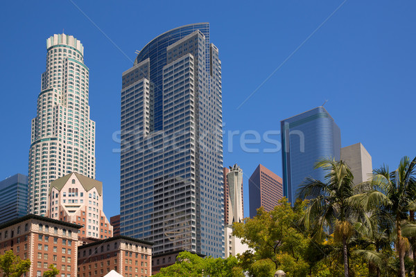 Imagine de stoc: La · centrul · orasului · Los · Angeles · pătrat · palmier · afaceri