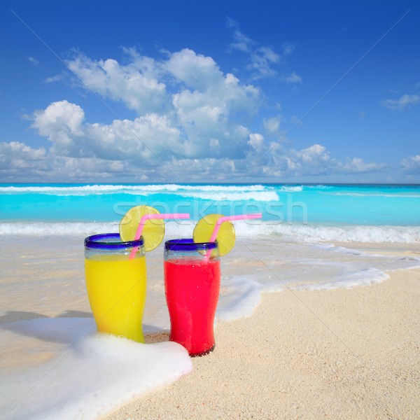 Stock photo: beach cocktails yellow red wave foam tropical sea 