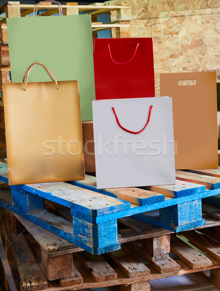 Paper bags factory colorful set on wood Stock photo © lunamarina