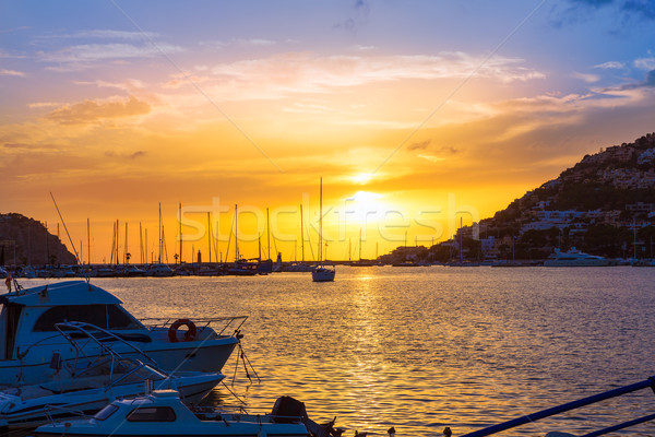 Mallorca kikötő naplemente szigetek Spanyolország épület Stock fotó © lunamarina