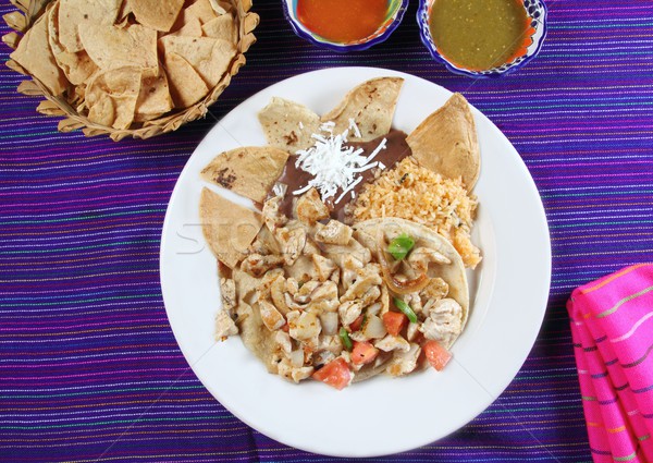 Chicken tacos Mexican style chili sauce and nachos Stock photo © lunamarina