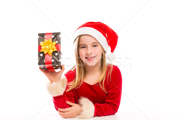 Christmas Santa kid girl happy excited with ribbon gift Stock photo © lunamarina