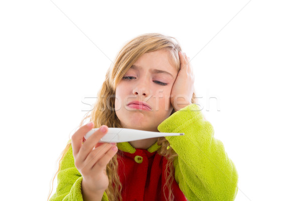 Fată termometru gripa rece trist Imagine de stoc © lunamarina
