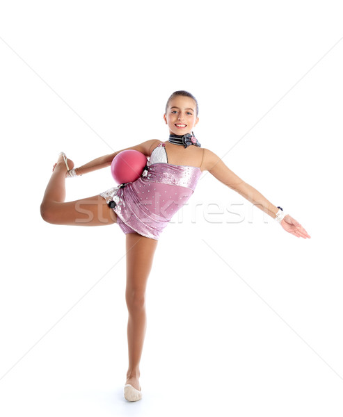 Kid girl ball rhythmic gymnastics exercise on white Stock photo © lunamarina
