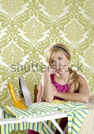 Stock photo: Shopaholic woman colorful bags retro dark wallpaper