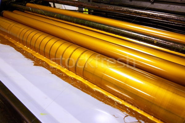Foto stock: Impressora · nosso · máquina · impressão · fábrica · dourado
