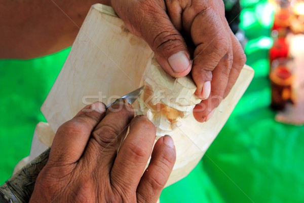 Jaguar mayan sculptor handcraft knife hands Stock photo © lunamarina