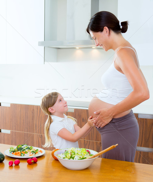 Mooie zwangere moeder dochter keuken baby Stockfoto © lunamarina