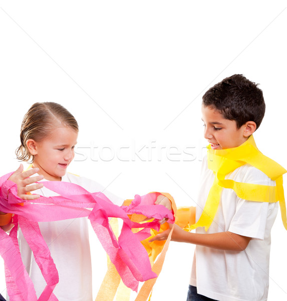 two children kids in party with colorful paper ribbon Stock photo © lunamarina