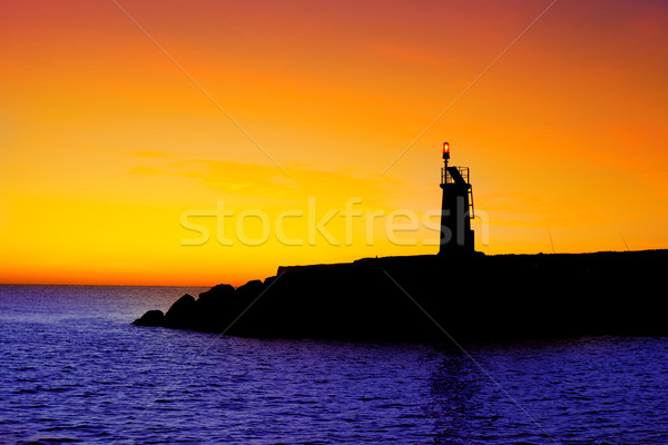 Gouden zonsopgang zonsondergang zee Rood baken Stockfoto © lunamarina