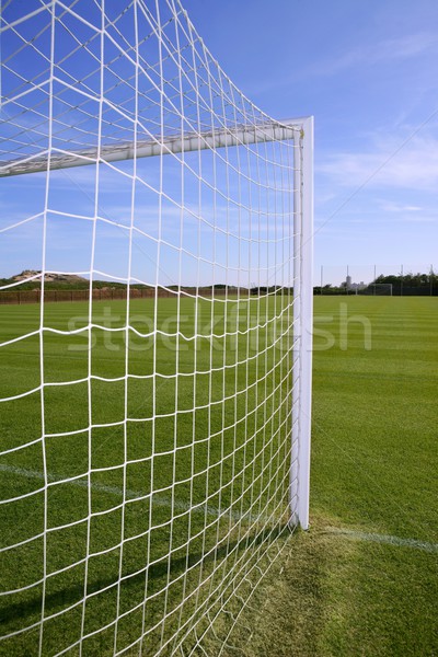 Stock photo: Net soccer goal football green grass field