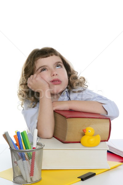 Stockfoto: Vervelen · student · meisje · geïsoleerd · witte · boek