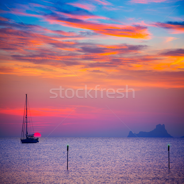 Ibiza sunset sun view from formentera Island Stock photo © lunamarina