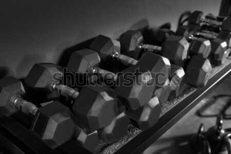 Hanteln Krafttraining Fitnessstudio Ausrüstung Kreuz Hintergrund Stock foto © lunamarina