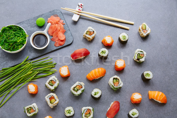 Sushi Maki and Niguiri soy sauce and wasabi Stock photo © lunamarina