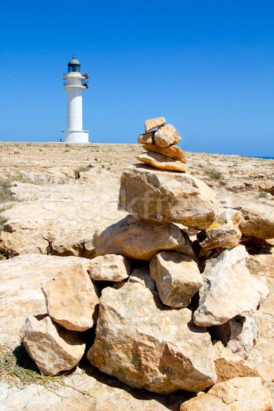 Stock photo: Barbaria formentera Lighthouse make a wish stones