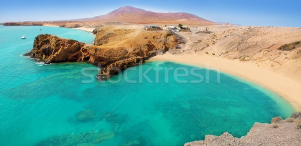 Lanzarote Papagayo turquoise beach and Ajaches Stock photo © lunamarina
