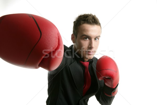 Боксер молодые конкурентоспособный бизнесмен изолированный белый Сток-фото © lunamarina
