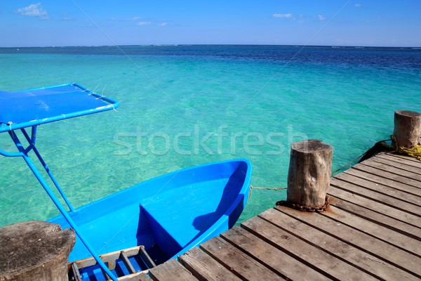 Stock fotó: Kék · csónak · fából · készült · trópusi · móló · Karib