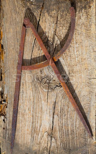 Stockfoto: Tekening · kompas · oude · ijzer · timmerman