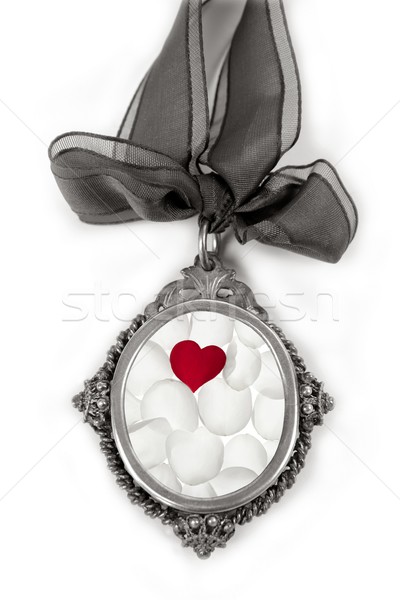 Cameo silver locket with petals valentines heart Stock photo © lunamarina