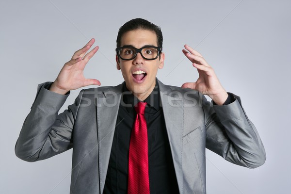Сток-фото: бизнесмен · Crazy · смешные · очки · костюм · серый
