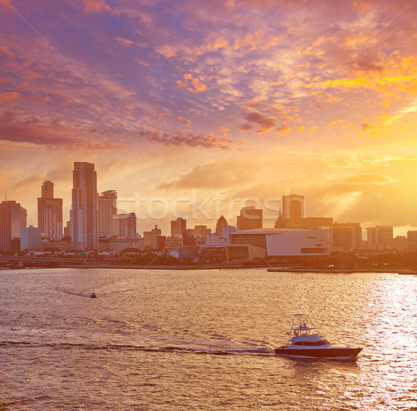 Miami centrum skyline zonsondergang Florida USA Stockfoto © lunamarina