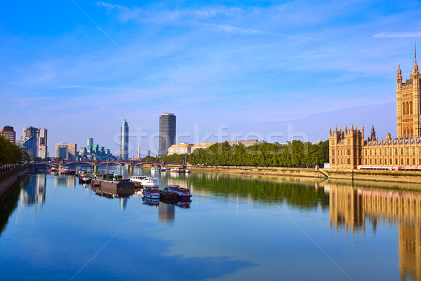 倫敦 天際線 泰晤士 河 英國 水 商業照片 © lunamarina