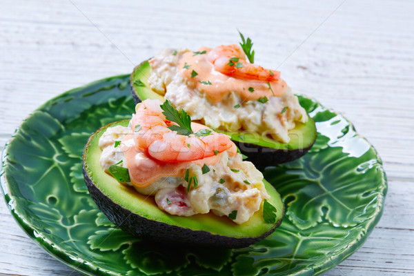 Seafood filled avocado with shrimps tapas pinchos Stock photo © lunamarina
