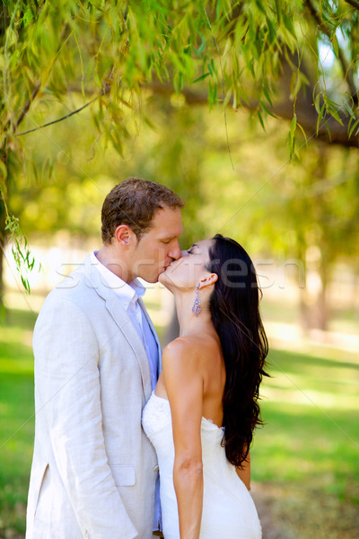 couple kissing in honeymoon outdoor park Stock photo © lunamarina