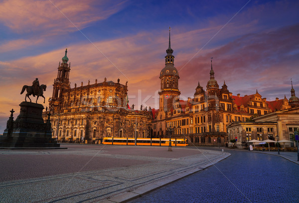 Дрезден закат Германия небе здании лошади Сток-фото © lunamarina