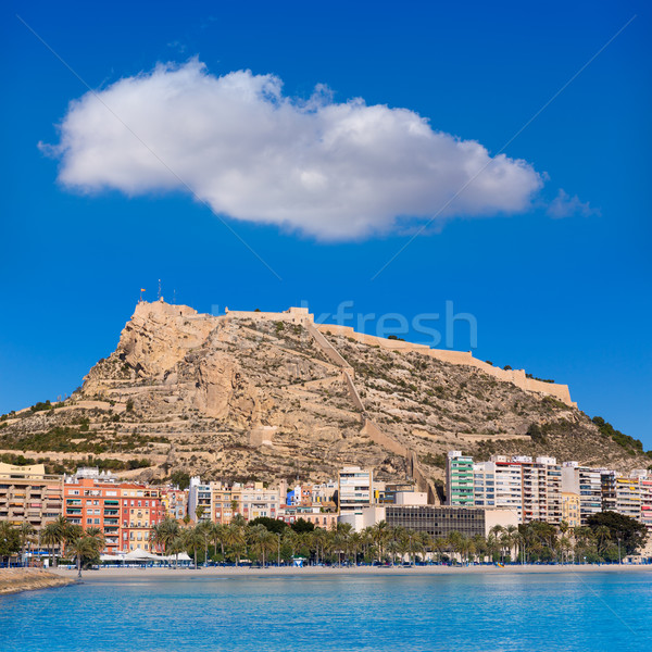 Alicante Postiguet beach and castle Santa Barbara in Spain Stock photo © lunamarina