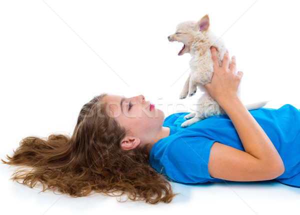 Kid fille chiot chien [[stock_photo]] © lunamarina