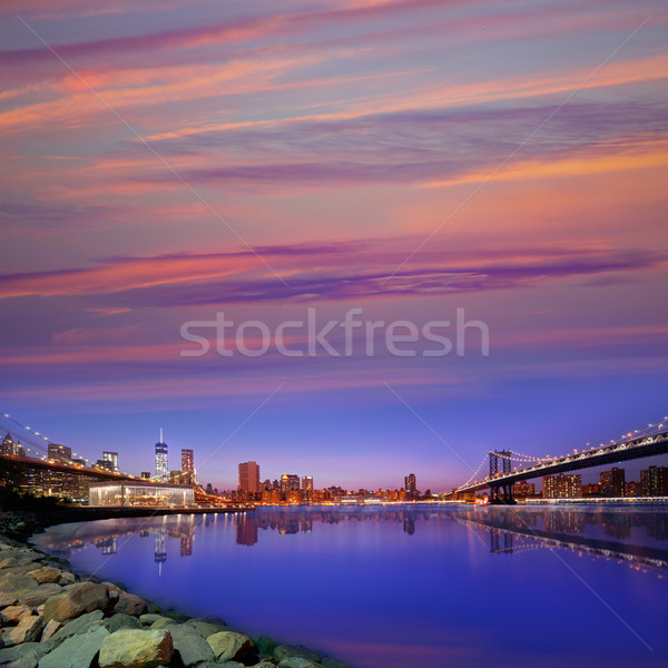 Ponte Manhattan ponti tramonto ny New York Foto d'archivio © lunamarina