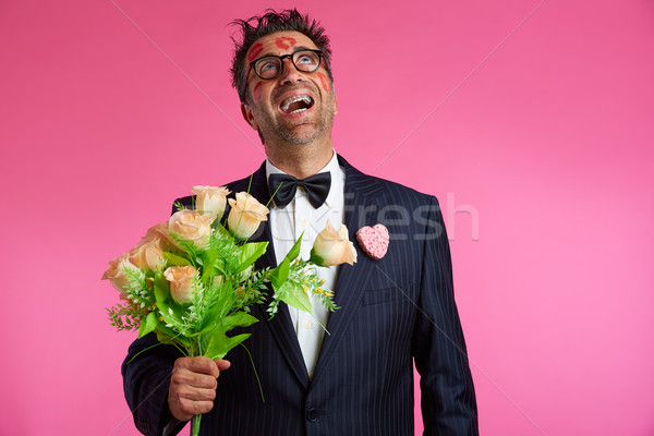 Nerd man with lipstick face marks Valentines Day Stock photo © lunamarina