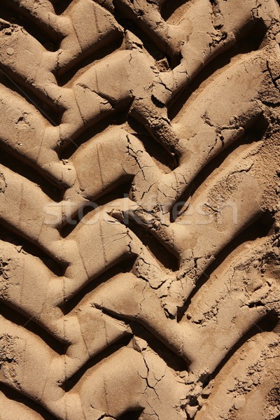 Stockfoto: Industriële · trekker · voetafdruk · strandzand · strand · gouden