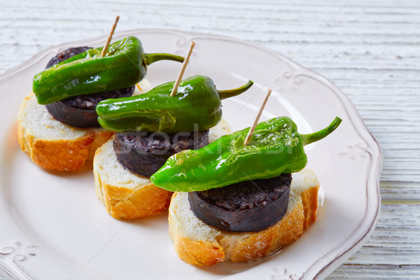 pinchos Burgos morcilla with padron pepper Stock photo © lunamarina