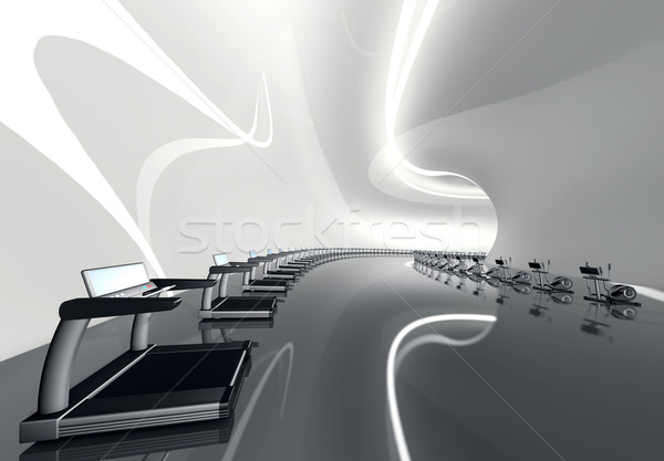 Futuristic modern gym with treadmill and elliptical trainer Stock photo © lunamarina