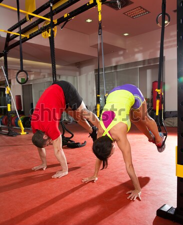 Crossfit fitness Kettlebells swing exercise workout at gym Stock photo © lunamarina