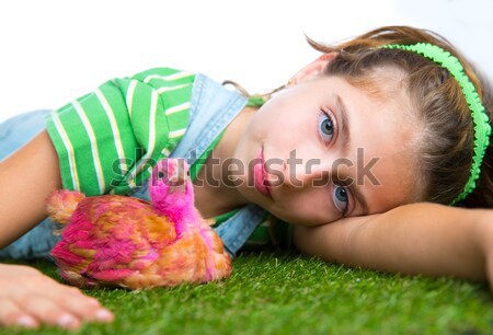 breeder hens kid girl rancher farmer with chicken chicks Stock photo © lunamarina