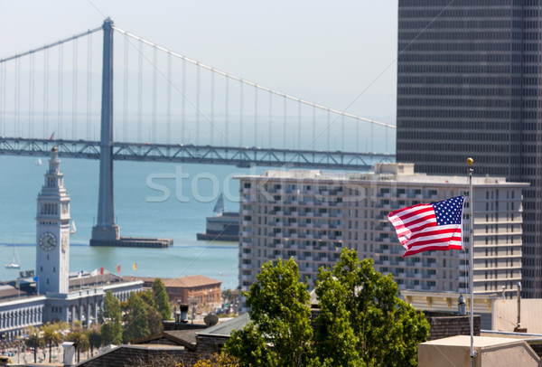 San Francisco USA American Flag Bay Bridge and Clock tower Stock photo © lunamarina